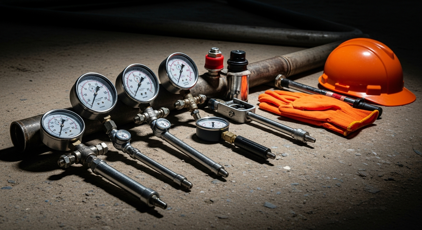 Druckprüfungsgeräte und Manometer bei einer Dichtheitsprüfung